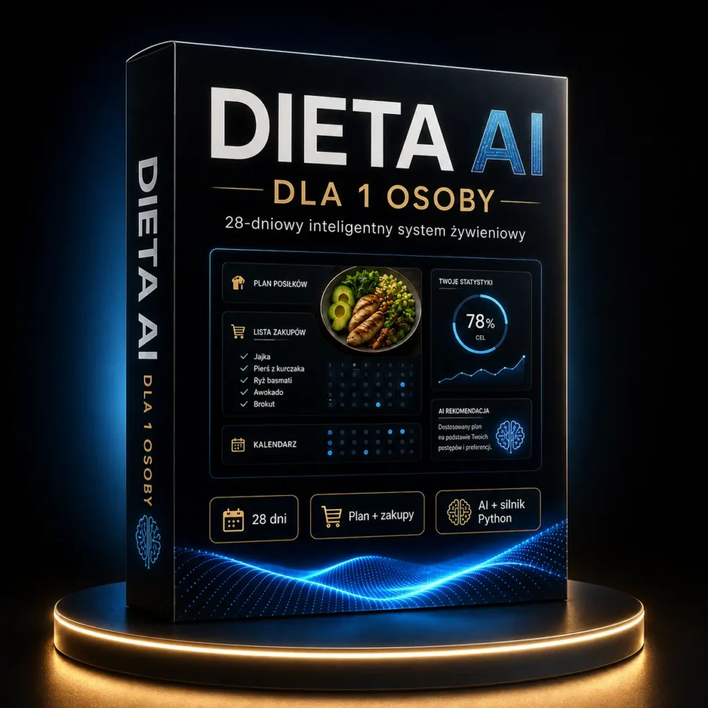 Okładka Dieta AI dla 1 osoby – osobisty system zdrowego odżywiania z jadłospisem i listami zakupów