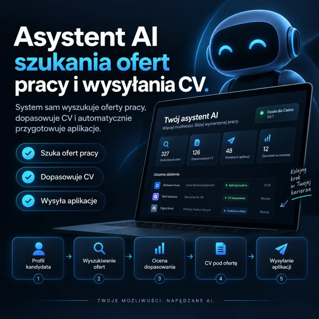 Asystent AI do szukania pracy, który wyszukuje oferty, dopasowuje CV i automatycznie przygotowuje aplikacje do firm